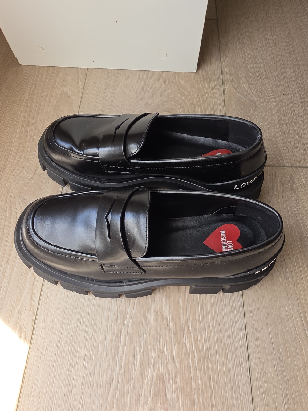Love Moschino Black Leather Penny Loafers